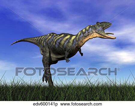 Aucasaurus dinosaur running in the grass. View Large Illustration Stock Illustration - Aucasaurus dinosaur running in the grass.. Fotosearch