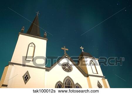 Aurora above church. View Large Photo Image Stock Photograph - Aurora above church.. Fotosearch