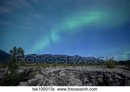 Aurora above lava bed. View Large Photo Image Stock Photograph - Aurora above lava bed.. Fotosearch