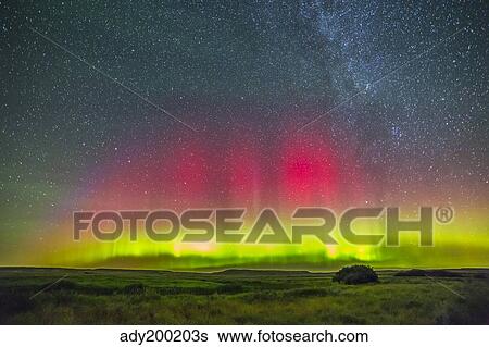 Aurora borealis above Grasslands National Park in Saskatchewan, Canada. View Large Photo Image Stock Photograph - Aurora borealis above Grasslands National Park in Saskatchewan, Canada.. Fotosearch