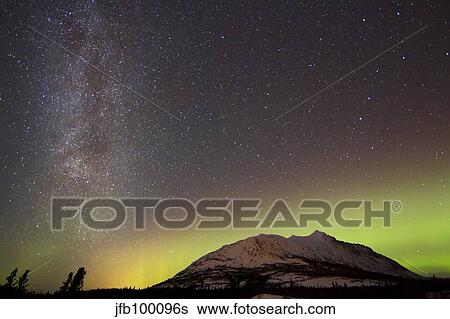 Aurora borealis and Milky Way over Carcross Desert, Canada. View Large Photo Image Stock Photograph - Aurora borealis and Milky Way over Carcross Desert, Canada.. Fotosearch