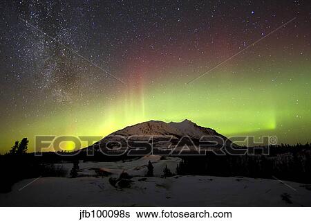 Aurora borealis and Milky Way over Carcross Desert, Canada. View Large Photo Image Stock Photograph - Aurora borealis and Milky Way over Carcross Desert, Canada.. Fotosearch