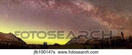 Aurora borealis, Comet Panstarrs and Milky Way over Yukon, Canada. View Large Photo Image Stock Photograph - Aurora borealis, Comet Panstarrs and Milky Way over Yukon, Canada.. Fotosearch