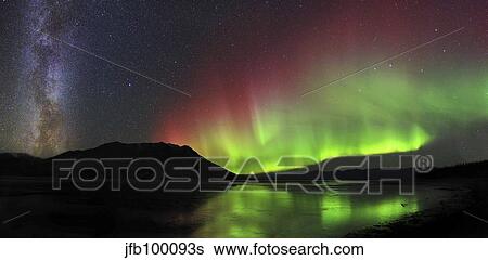 Aurora borealis Milky Way and Big Dipper above Kluane Lake, Yukon, Canada. View Large Photo Image Stock Photograph - Aurora borealis Milky Way and Big Dipper above Kluane Lake, Yukon, Canada.. Fotosearch