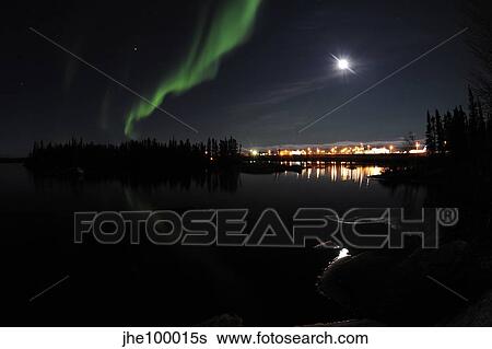 Aurora borealis over Long Lake, Northwest Territories, Canada. View Large Photo Image Stock Photograph - Aurora borealis over Long Lake, Northwest Territories, Canada.. Fotosearch