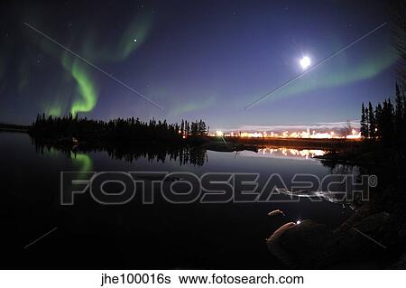 Aurora borealis over Long Lake, Northwest Territories, Canada. View Large Photo Image Stock Photograph - Aurora borealis over Long Lake, Northwest Territories, Canada.. Fotosearch