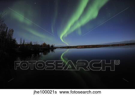 Aurora borealis over Long Lake, Northwest Territories, Canada. View Large Photo Image Stock Photograph - Aurora borealis over Long Lake, Northwest Territories, Canada.. Fotosearch