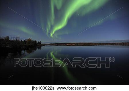 Aurora borealis over Long Lake, Northwest Territories, Canada. View Large Photo Image Stock Photograph - Aurora borealis over Long Lake, Northwest Territories, Canada.. Fotosearch