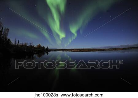 Aurora borealis over Long Lake, Northwest Territories, Canada. View Large Photo Image Stock Photograph - Aurora borealis over Long Lake, Northwest Territories, Canada.. Fotosearch