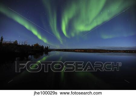 Aurora borealis over Long Lake, Northwest Territories, Canada. View Large Photo Image Stock Photograph - Aurora borealis over Long Lake, Northwest Territories, Canada.. Fotosearch