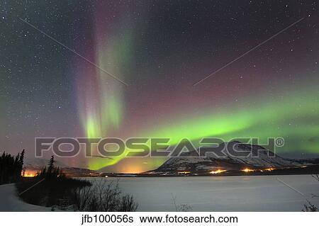 Aurora borealis over Nares Lake, Carcross, Yukon, Canada. View Large Photo Image Stock Photograph - Aurora borealis over Nares Lake, Carcross, Yukon, Canada.. Fotosearch