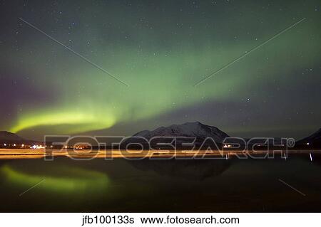 Aurora borealis over Nares Lake, Carcross, Yukon, Canada. View Large Photo Image Stock Photograph - Aurora borealis over Nares Lake, Carcross, Yukon, Canada.. Fotosearch