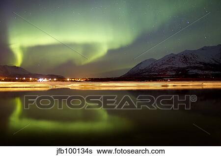 Aurora borealis over Nares Lake, Carcross, Yukon, Canada. View Large Photo Image Stock Photograph - Aurora borealis over Nares Lake, Carcross, Yukon, Canada.. Fotosearch
