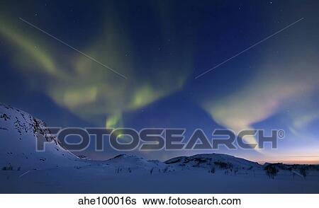 Aurora Borealis over Skittendalen Valley in Troms County, Norway. View Large Photo Image Stock Photograph - Aurora Borealis over Skittendalen Valley in Troms County, Norway.. Fotosearch
