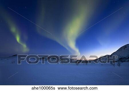 Aurora Borealis over Skittendalen Valley in Troms County, Norway. View Large Photo Image Stock Photograph - Aurora Borealis over Skittendalen Valley in Troms County, Norway.. Fotosearch