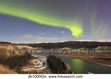 Aurora borealis over the Yukon River, Whitehorse, Yukon, Canada. View Large Photo Image Stock Photograph - Aurora borealis over the Yukon River, Whitehorse, Yukon, Canada.. Fotosearch