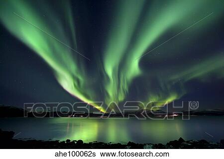 Aurora Borealis over Tjeldsundet in Troms County, Norway. View Large Photo Image Stock Photograph - Aurora Borealis over Tjeldsundet in Troms County, Norway.. Fotosearch