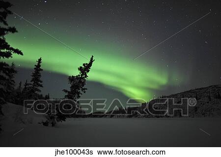 Aurora Borealis over Vee Lake, Northwest Territories, Canada. View Large Photo Image Stock Photograph - Aurora Borealis over Vee Lake, Northwest Territories, Canada.. Fotosearch
