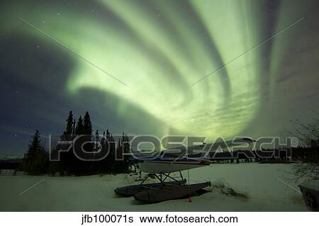 Aurora borealis with float plane, Whitehorse, Yukon, Canada. View Large Photo Image Stock Photograph - Aurora borealis with float plane, Whitehorse, Yukon, Canada.. Fotosearch