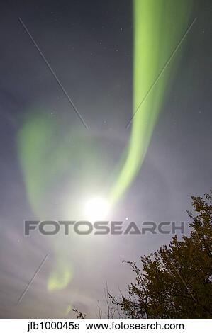 Aurora borealis with full moon, halo and Venus by Lake Laberge, Yukon, Canada. View Large Photo Image Stock Photograph - Aurora borealis with full moon, halo and Venus by Lake Laberge, Yukon, Canada.. Fotosearch