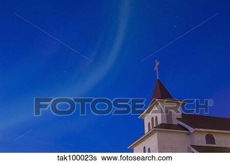 Aurora over church. View Large Photo Image Stock Photograph - Aurora over church.. Fotosearch