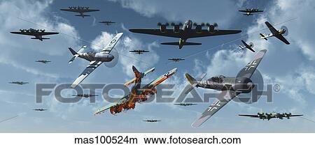 B-17 bombers and P-51 Mustangs under attack from German fighter planes. View Large Illustration Stock Illustration - B-17 bombers and P-51 Mustangs under attack from German fighter planes.. Fotosearch