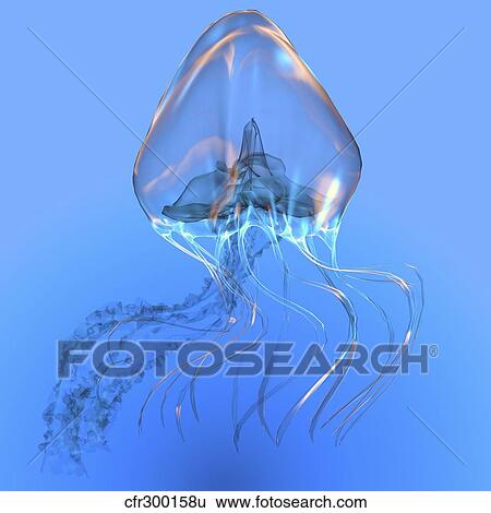 Blue jellyfish illustration. View Large Illustration Stock Illustration - Blue jellyfish illustration.. Fotosearch