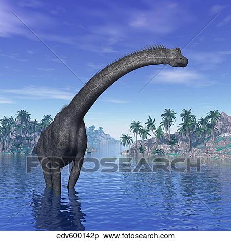 Stock Illustration - Brachiosaurus dinosaur in a tropical climate.. Fotosearch