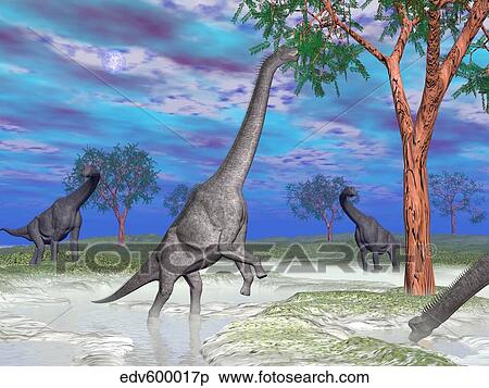 Stock Illustration - Brachiosaurus dinosaurs grazing on trees. . Fotosearch
