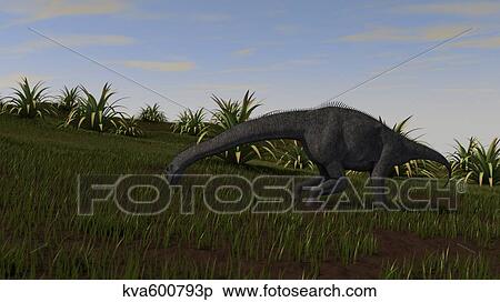 Stock Illustration - Brachiosaurus grazing in a grassy field.. Fotosearch