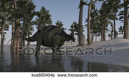 Brachytrachelopan walking along shallow water. View Large Illustration Stock Illustration - Brachytrachelopan walking along shallow water.. Fotosearch