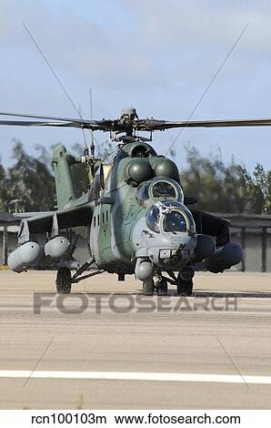Brazilian Air Force Mil Mi-35 combat helicopter taxiing at Natal Air Force Base, Brazil. View Large Photo Image Picture - Brazilian Air Force Mil Mi-35 combat helicopter taxiing at Natal Air Force Base, Brazil.. Fotosearch