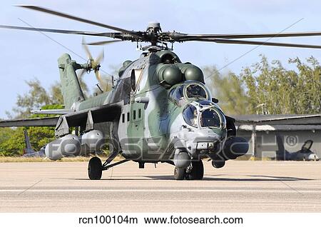 Brazilian Air Force Mil Mi-35 combat helicopter taxiing at Natal Air Force Base, Brazil. View Large Photo Image Picture - Brazilian Air Force Mil Mi-35 combat helicopter taxiing at Natal Air Force Base, Brazil.. Fotosearch