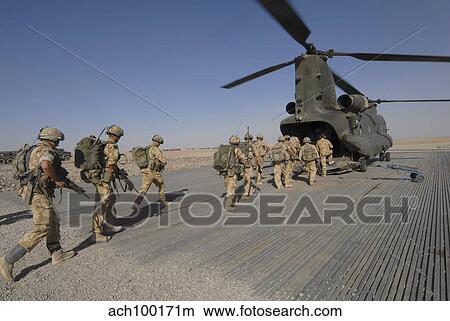 British paratroopers board a CH-47 Chinook helicopter. View Large Photo Image Picture - British paratroopers board a CH-47 Chinook helicopter.. Fotosearch