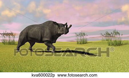 Brontotherium grazing in prehistoric grasslands. View Large Illustration Stock Illustration - Brontotherium grazing in prehistoric grasslands.. Fotosearch