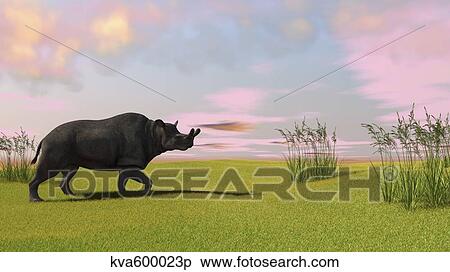 Brontotherium grazing in prehistoric grasslands. View Large Illustration Stock Illustration - Brontotherium grazing in prehistoric grasslands.. Fotosearch