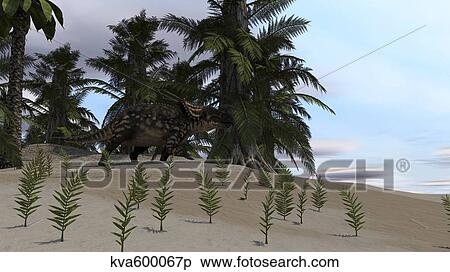 Brown Einiosaurus grazing a desert environment. View Large Illustration Stock Illustration - Brown Einiosaurus grazing a desert environment.. Fotosearch