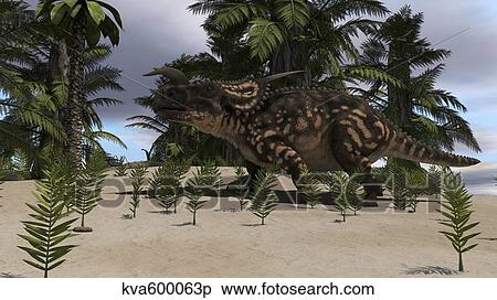 Brown Einiosaurus grazing in a prehistoric environment. View Large Illustration Stock Illustration - Brown Einiosaurus grazing in a prehistoric environment.. Fotosearch
