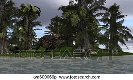 Brown Einiosaurus grazing on the water's edge. View Large Illustration Stock Illustration - Brown Einiosaurus grazing on the water's edge.. Fotosearch