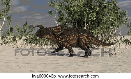 Brown Einiosaurus in a desert environment. View Large Illustration Stock Illustration - Brown Einiosaurus in a desert environment.. Fotosearch