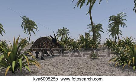 Brown Einiosaurus in a prehistoric environment. View Large Illustration Stock Illustration - Brown Einiosaurus in a prehistoric environment.. Fotosearch