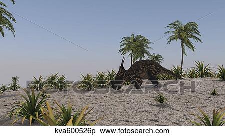 Brown Einiosaurus in a prehistoric environment. View Large Illustration Stock Illustration - Brown Einiosaurus in a prehistoric environment.. Fotosearch