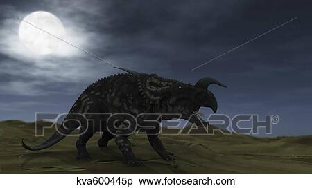 Brown Einiosaurus walking across a barren landscape. View Large Illustration Stock Illustration - Brown Einiosaurus walking across a barren landscape.. Fotosearch