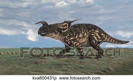 Brown Einiosaurus walking across an open field. View Large Illustration Stock Illustration - Brown Einiosaurus walking across an open field.. Fotosearch