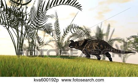 Brown Einiosaurus walking in a field. View Large Illustration Stock Illustration - Brown Einiosaurus walking in a field.. Fotosearch