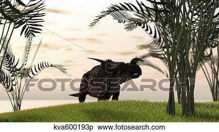Brown Einiosaurus walking in a field. View Large Illustration Stock Illustration - Brown Einiosaurus walking in a field.. Fotosearch