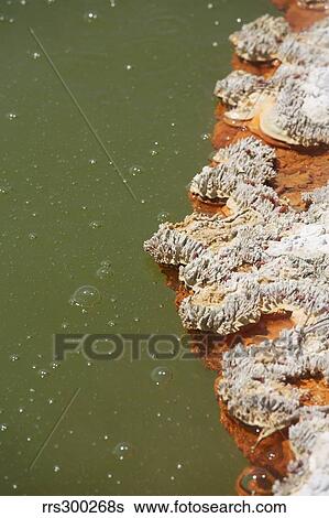 Stock Photograph - Bubbles rising in Champagne Pool hot spring, Wai-O-Tapu Geothermal area, New Zealand.. Fotosearch