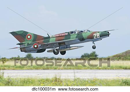 Bulgarian Air Force MiG-21UM Mongol taking off. View Large Photo Image Picture - Bulgarian Air Force MiG-21UM Mongol taking off.. Fotosearch
