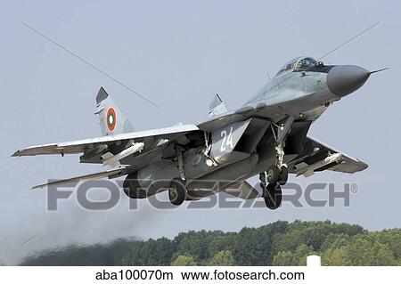 Bulgarian Air Force MiG-29 jet fighter taking off. View Large Photo Image Picture - Bulgarian Air Force MiG-29 jet fighter taking off.. Fotosearch
