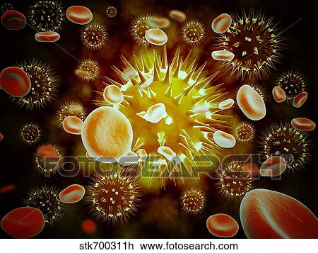 Cancer cell with red blood cell flow. View Large Illustration Drawing - Cancer cell with red blood cell flow.. Fotosearch